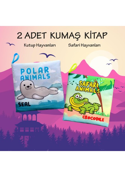2 Kitap Tox Ingilizce Kutup Hayvanları ve Safari Hayvanları Kumaş Sessiz Kitap E125 E130 - Bez Kitap , Eğitici Oyuncak , Yumuşak ve Hışırtılı