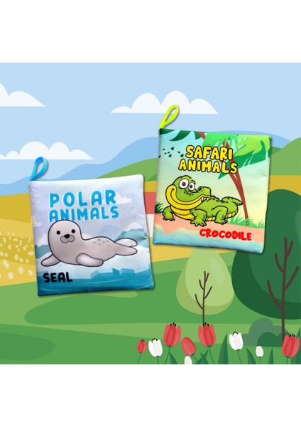 2 Kitap Tox Ingilizce Kutup Hayvanları ve Safari Hayvanları Kumaş Sessiz Kitap E125 E130 - Bez Kitap , Eğitici Oyuncak , Yumuşak ve Hışırtılı