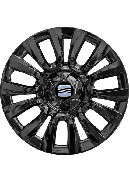 Seat Ibiza 15 Inç Uyumlu Jant Kapağı Amblemli Piano Black 4'lü Takım 206
