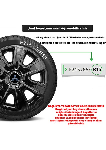 Mitsubishi Space Star 14 Inç Uyumlu Jant Kapağı Amblemli Piano Black 4'lü Takım 205 modelleri