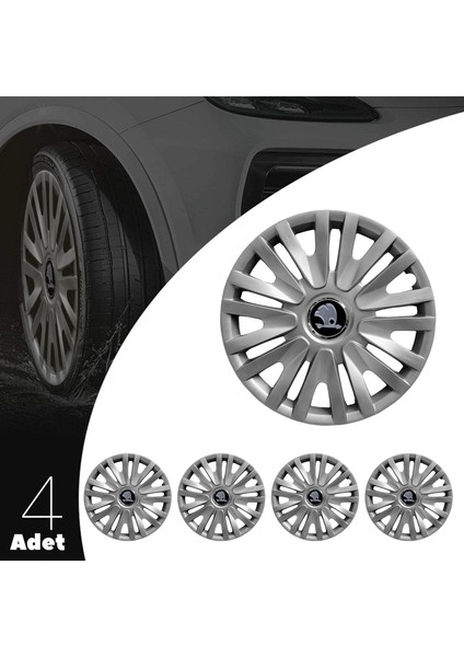 Skoda Favorit 15 Inç Uyumlu Jant Kapağı Amblemli Gri 4 Adet 1 Takım 124 modelleri