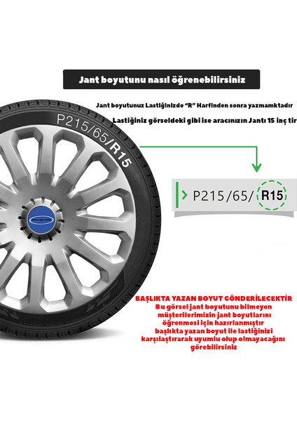 Ford Connect 15 Inç Jant Kapağı Amblemli Gri 4'lü Takım 121