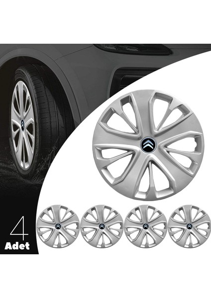 Citroen C Elysee 15 Inç Jant Kapağı Amblemli Gri 4'lü Set 138