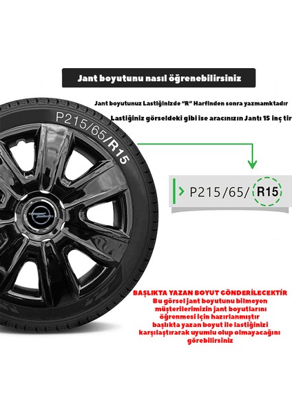 Opel Corsa D 14 Inç Jant Kapağı Amblemli Piano Black 4 Adet 1 Takım 205