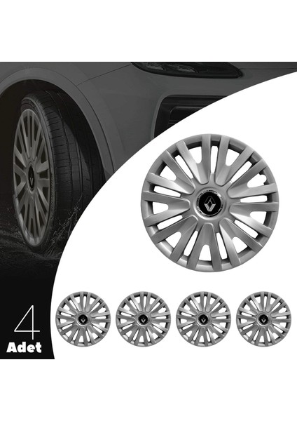 Renault Megane 1 14 Inç Jant Kapağı Amblemli Gri 4'lü Set 123