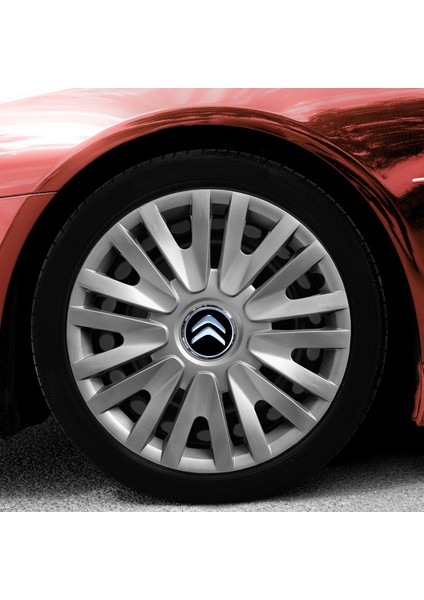 Citroen Xsara 15 Inç Uyumlu Jant Kapağı Amblemli Gri 4'lü Takım 124