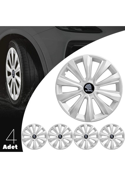 Skoda Felicia 16 Inç Jant Kapağı Amblemli Gri 4'lü Set 143