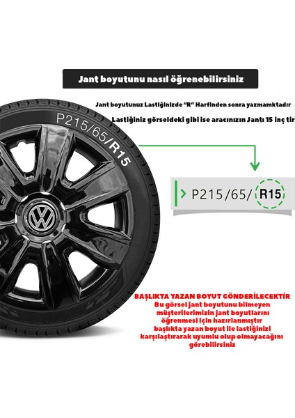 Volkswagen Touran 13 Inç Jant Kapağı Amblemli Piano Black 4'lü Set 204