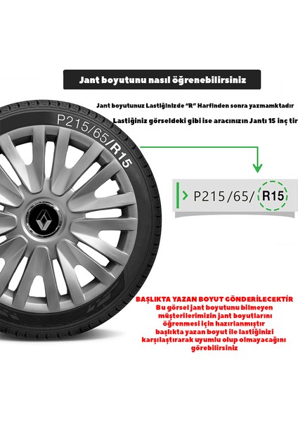 Renault Clio Iıı 14 Inç Jant Kapağı Amblemli Gri 4 Adet 1 Takım 123