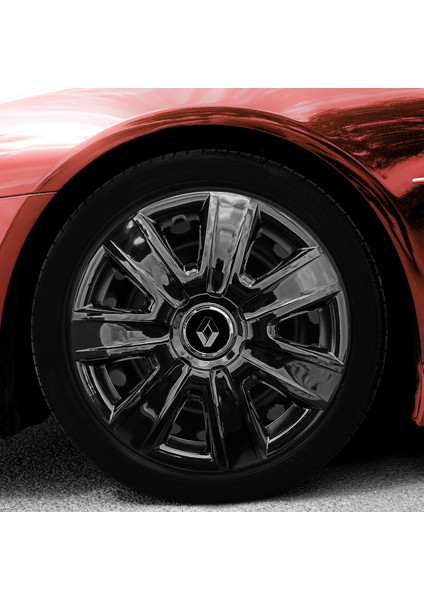 Renault Symbol 14 Inç Uyumlu Jant Kapağı Amblemli Piano Black 4 Adet 1 Takım 205