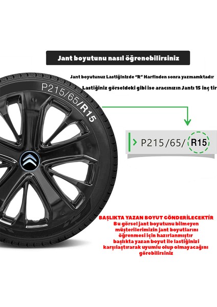Citroen C Elysee 15 Inç Jant Kapağı Amblemli Piano Black 4 Adet 1 Takım 215