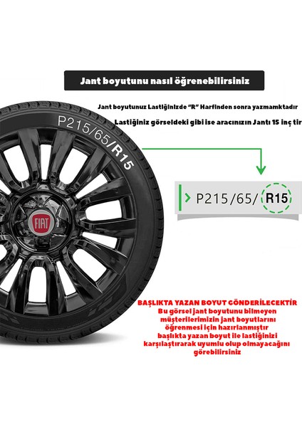 Fiat 15 Inç Jant Kapağı Amblemli Piano Black 4'lü Set 206 modelleri