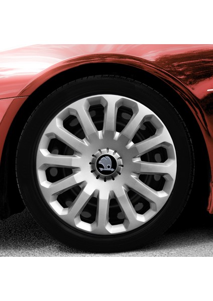 Skoda Favorit 15 Inç Jant Kapağı Amblemli Gri 4'lü Set 121