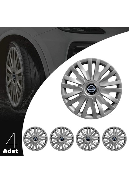 Nissan Primera 14 Inç Jant Kapağı Amblemli Gri 4'lü Set 123