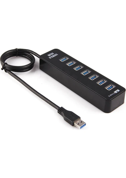 Coverzone 7 Port USB 3.0 Hub 1 Metre Kablolu Çoklayıcı Çoğaltıcı Switch Splitter Siyah