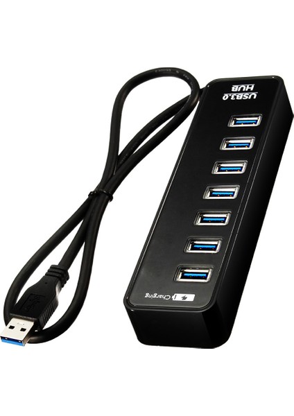 Coverzone 7 Port USB 3.0 Hub 1 Metre Kablolu Çoklayıcı Çoğaltıcı Switch Splitter Siyah