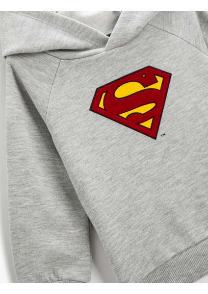 Kapüşonlu Superman Baskılı Sweatshirt Uzun Kollu modelleri