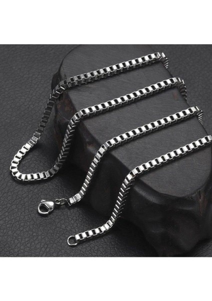 Kare Model Paslanmaz Çelik Erkek Kolye Zincir 3mm 60CM