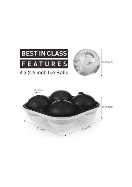 Buz Topu Maker Büyük Küre Kalıp Silikon Buz Küp Tepsileri Viski 2.5 Inç Buz Topu Kalıp Küre Yuvarlak Siyah Kalıp | Dondurma Küvetleri 15.6 * 15.6 * 6.3 Cm, Siyah (Yurt Dışından) modelleri