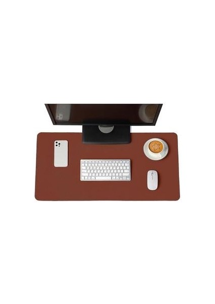 Masa Koruyucusu Mat - Çift Yan Pu Deri Masalı Mat Büyük Fare Pad (Kahve)( Yurt Dışından )