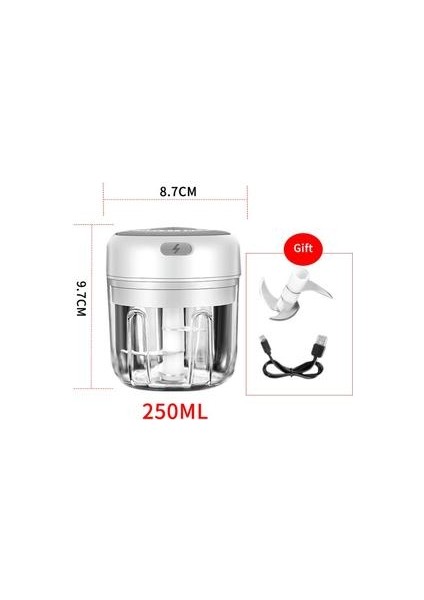 Elektrikli Gıda Crusher Mini Sarımsak Basın Sarımsak Sebze Kıyıcı Mutfak Ezilmiş Sarımsak Zencefil Ezilmiş Biber Beyaz, 250ML (Yurt Dışından)