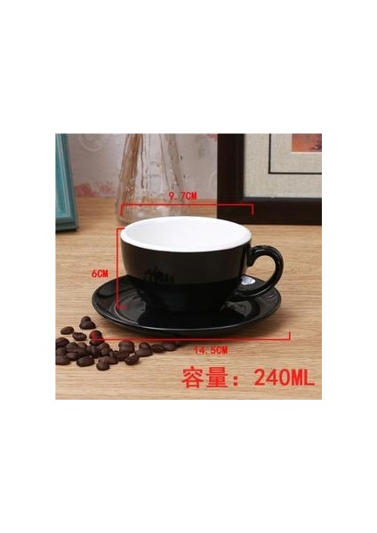 (Siyah) Seramik Latte Latte Kahve Fincanı Avrupa Tarzı Küçük Lüks Cappuccino Kahve Fincanı Tabağı Kaşık Seti( Yurt Dışından )