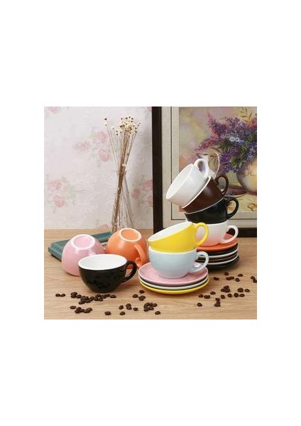 (Siyah) Seramik Latte Latte Kahve Fincanı Avrupa Tarzı Küçük Lüks Cappuccino Kahve Fincanı Tabağı Kaşık Seti( Yurt Dışından )