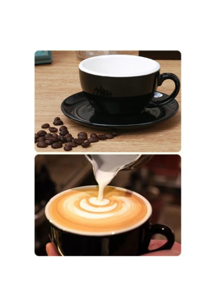 (Siyah) Seramik Latte Latte Kahve Fincanı Avrupa Tarzı Küçük Lüks Cappuccino Kahve Fincanı Tabağı Kaşık Seti( Yurt Dışından )