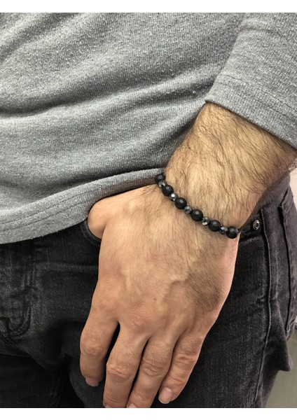 Erkek Bileklik Hematit Taş ve Onix Taş Özel Tasarım Bileklik