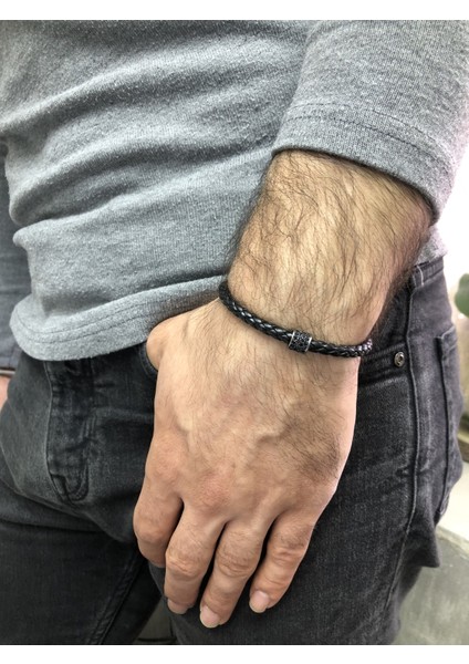 Erkek Bileklik Gümüş Safir Taşlı Bileklik