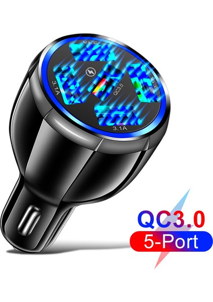 Uslıon 5 Portlu Qc3.0 Çoklu USB Araç Çakmaklık Hızlı Şarj Aleti Araç Şarjı ALL-35191