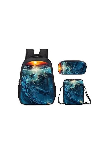 3 Adet Godzillas Satchel Casual Anime Sırt Çantası Polyester (Yurt Dışından)