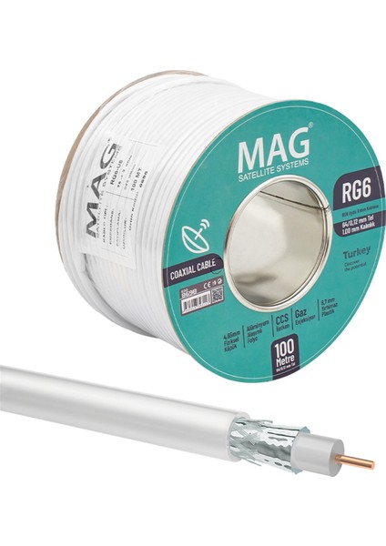 Rg6/u6 1.00 mm 64*0.12 Tel Ccs Makaralı Anten Kablosu (100 Metre)