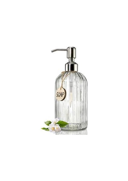 Cam Sabun Dağıtıcı Paslanmaz Paslanmaz Çelik Pompası ile 450 ml Doldurulabilir El Sıvı Sabunluk Banyo Mutfak Sıvı Sabunluk (Yurt Dışından)