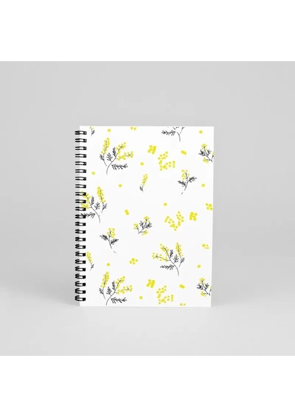 N096 A5 Tasarım Spiralli Defter - Mimoza Çiçekleri