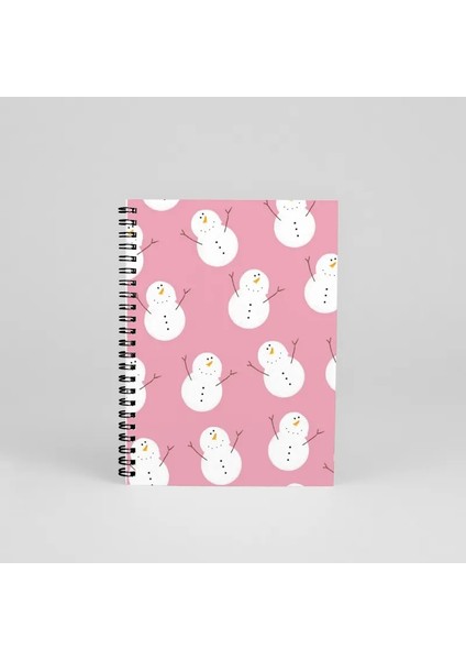 N0105 A5 Tasarım Spiralli Defter - Pembe Kardan Adam