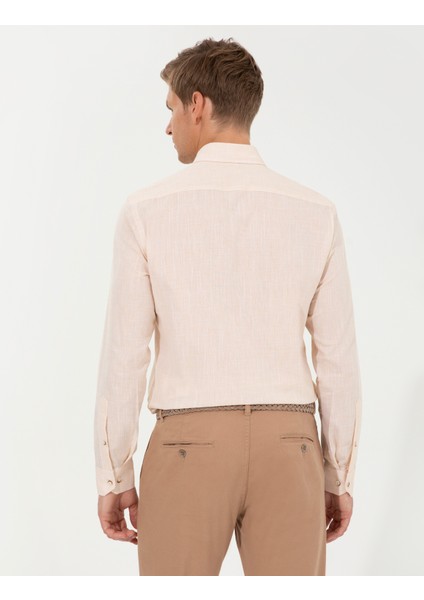 Erkek Açık Sarı Slim Fit Uzun Kollu Gömlek 50247542-VR004