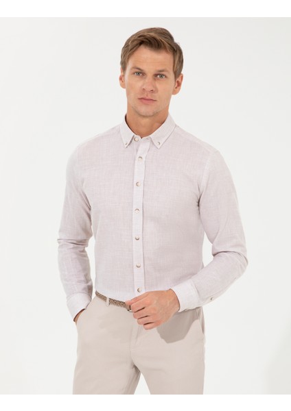 Erkek Bej Slim Fit Uzun Kollu Gömlek 50247542-VR011