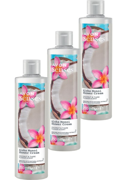 Senses Aloha Monoi Tiare Çiçeği ve Hindistan Cevizi Kokulu Krem Duş Jeli 250 Ml. Üçlü Set