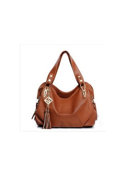 100% Hakiki Lüks Tote Deri Hobo Omuz Messenger Kahverengi Çanta (Yurt Dışından)