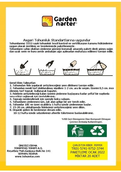 Çarliston Biber Tohumu Doğal Organik Tohum Pakette 20 Tohum + Sebze Tohumu fiyatları