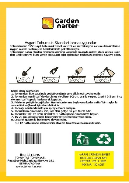 Crimson Sweet Karpuz Tohumu Doğal Organik Tohum Pakette 20 Tohum fiyatları