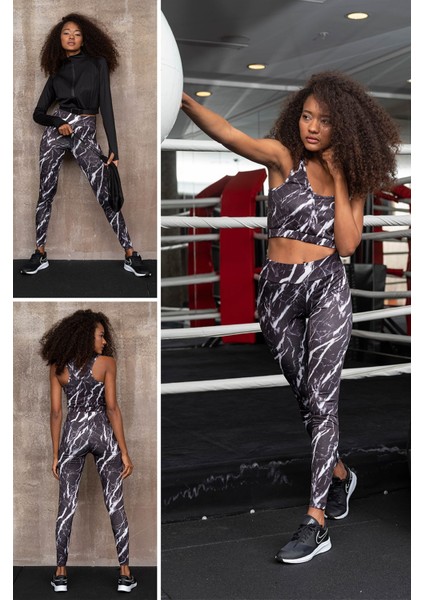 For You 3'lü Renkli Mermer Desen Activewear Set S26982