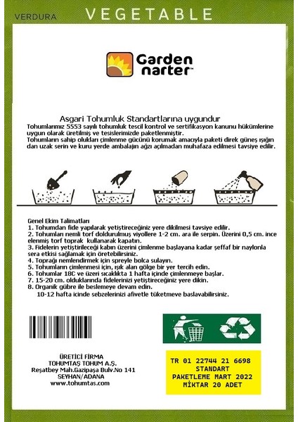 Garden Narter Topak Kabak Tohumu Doğal Organik Tohum Pakette 20 Tohum +  Sebze Tohumu