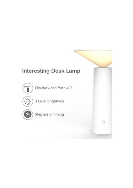 LED Dim Göz Korumak Masa Işık USB Şarj Edilebilir Okuma Masa Lambası Çalışma Yatak Odası Beyaz (Yurt Dışından)