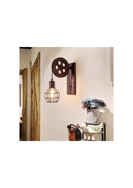 Loft Retro Endüstriyel Stil Kaldırma Duvar Lambası Restoran Yatak Odası Başucu Merdiven Koridor Kasnak Mağaza Duvar Lambası Rusty (Yurt Dışından)