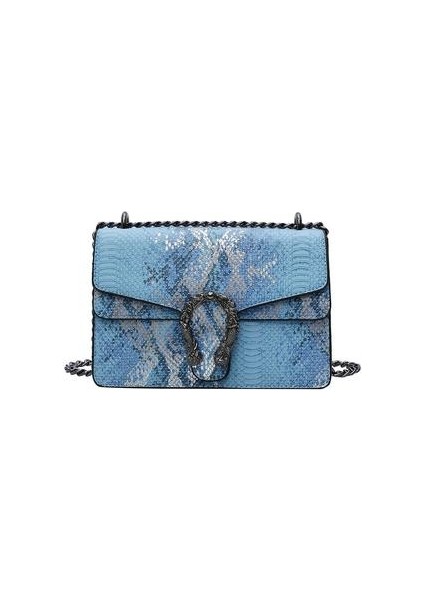 Kadın Omuz Sonbahar ve Kış Alışveriş Yüksek Kalite Indirim Yılan Desen Moda Tasarım Kadın Messenger Mavi Çanta (Yurt Dışından)