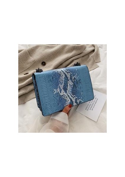 Kadın Omuz Sonbahar ve Kış Alışveriş Yüksek Kalite Indirim Yılan Desen Moda Tasarım Kadın Messenger Mavi Çanta (Yurt Dışından)