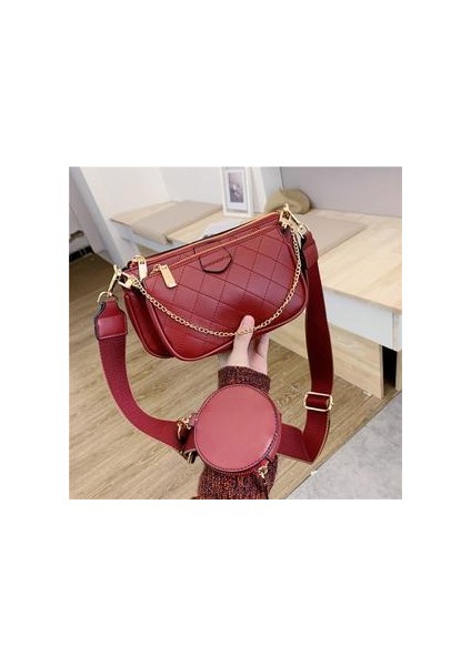 Vahşi Messenger Kadın Moda Mektubu Flap Ekose Zincirler Fermuar Kadın Casual Crossbody Kadın Tote En Kolu Lar Kırmızı Çanta (Yurt Dışından)