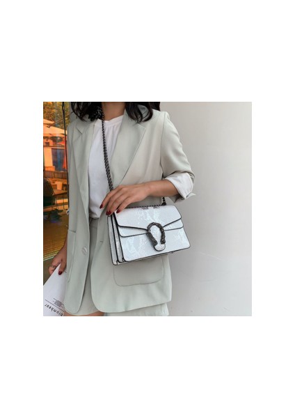 Kadın Omuz Sonbahar ve Kış Alışveriş Yüksek Kalite Indirim Yılan Desen Moda Tasarım Kadın Messenger Beyaz Çanta (Yurt Dışından)